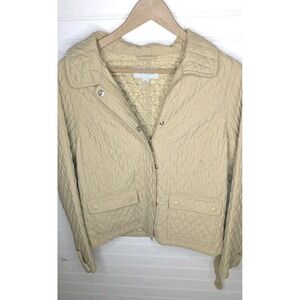 Merona Womens Medium Jacket Lightweight Tan‎ Diamond Quilt Full Zip Snap Buttons